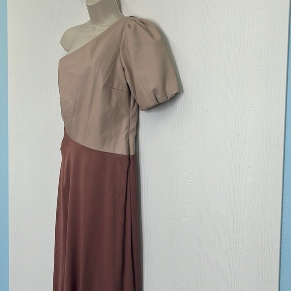 Anthropologie - NWT Faux Leather One Shoulder Asymmetrical Midi Dress Size 6 - Picture 10 of 15
